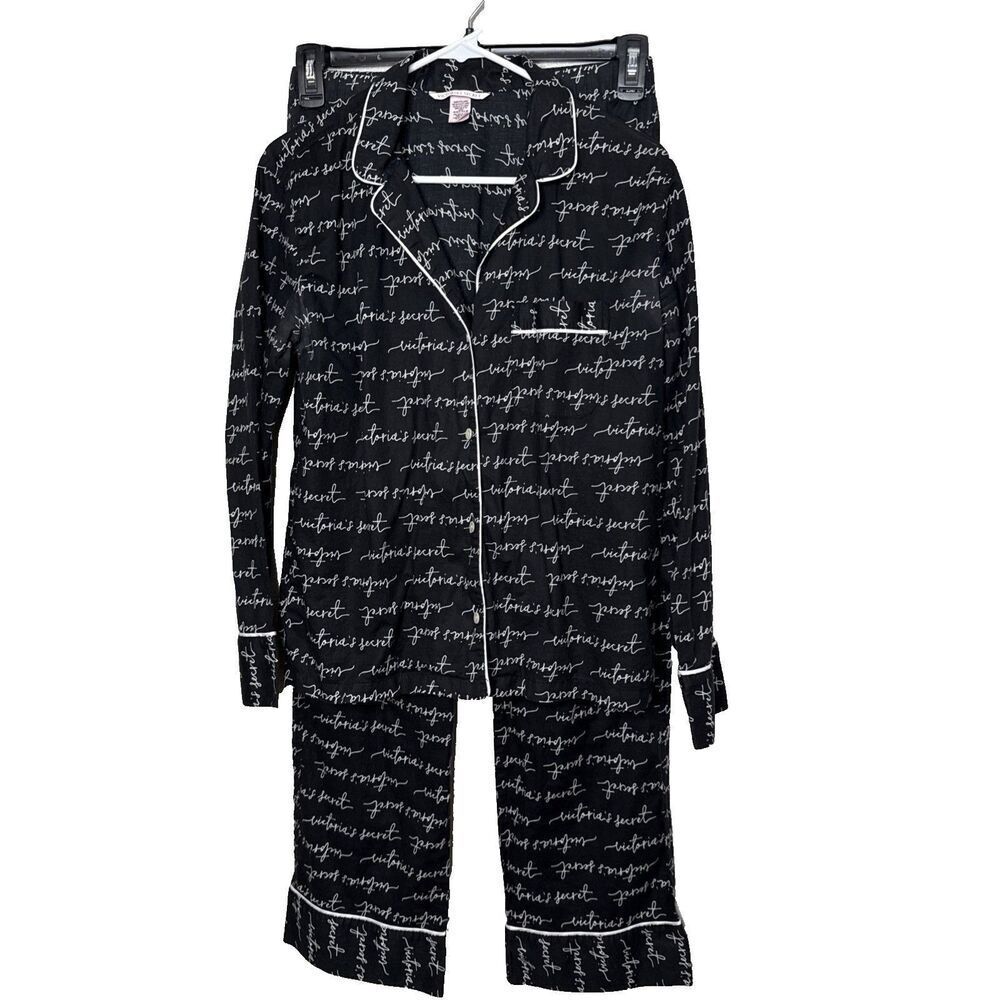Victoria'sâSecret XS Black White Cotton Pajama Lounge Signature Logo Pants Top